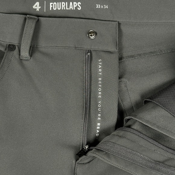 FourLaps Traverse Pants Mens 33x34 Gray Polyester Stretch Flat Front Straight - Picture 8 of 15